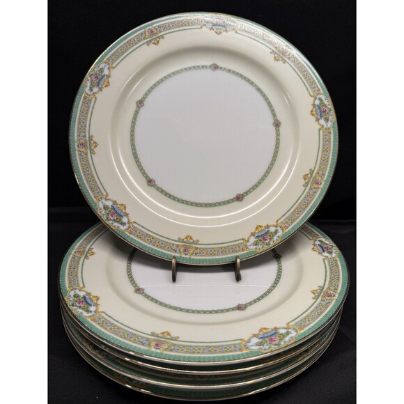 Set of 5 Dublin meito china Floral Urns 9.75” round Dinner Plates green vintage